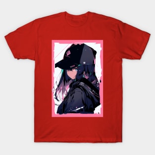 Aesthetic Anime Girl Pink Rosa Black | Quality Aesthetic Anime Design | Chibi Manga Anime Art T-Shirt